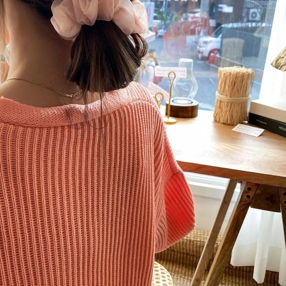 Women's Coral Button-Up Sweater - Picture 4 of 10